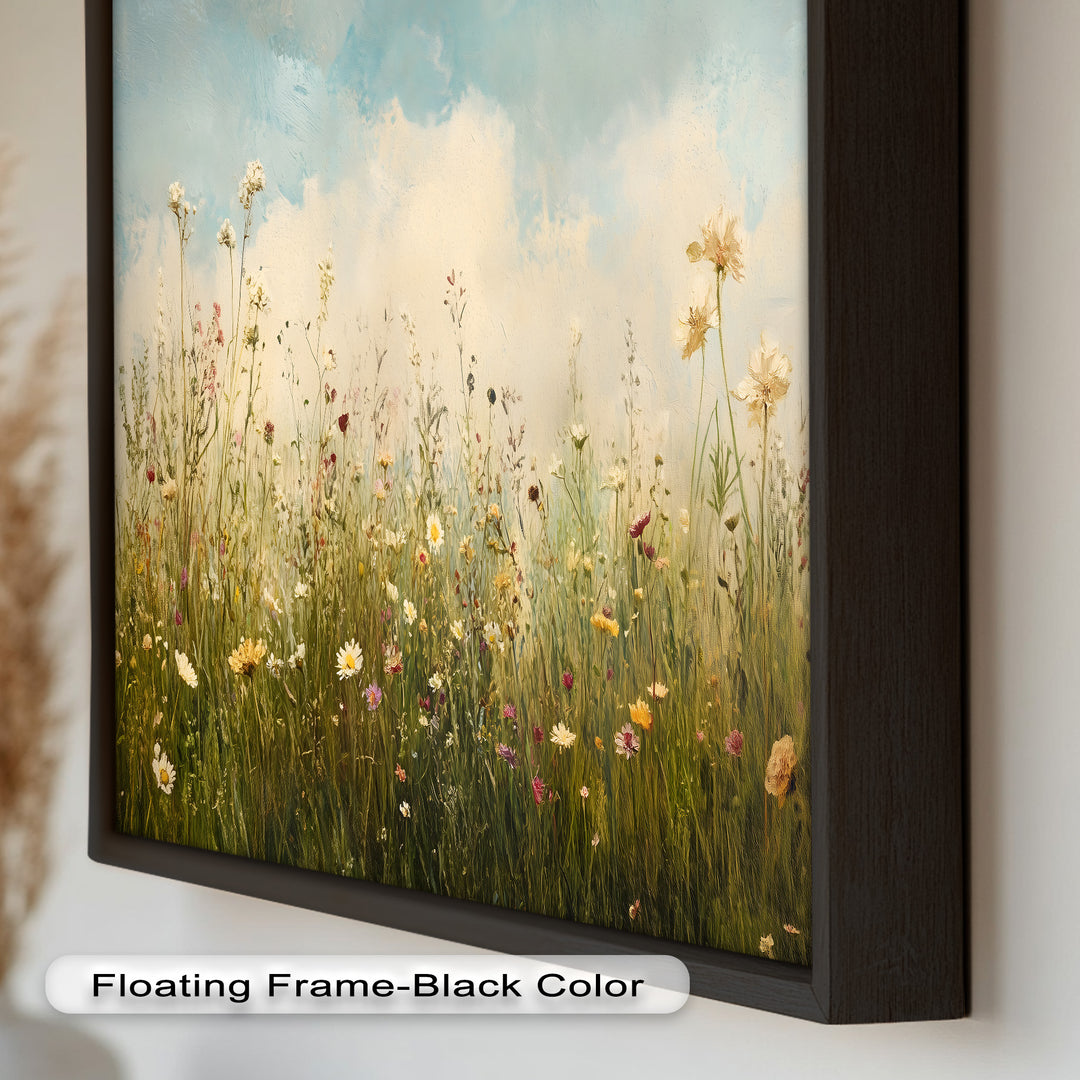 Vintage Meadow with Blooming Flowers – Serene Nature Oil Painting