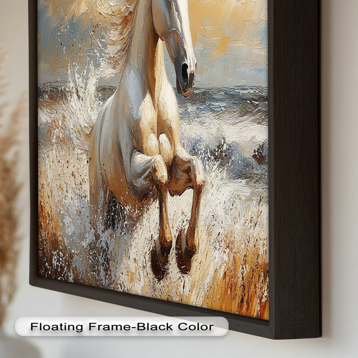 White Horse Art – Gerahmtes Ölgemälde mit Pferd