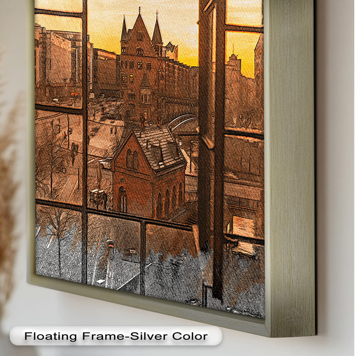 Sonnenuntergang über der Altstadt - Historisches Ölgemälde