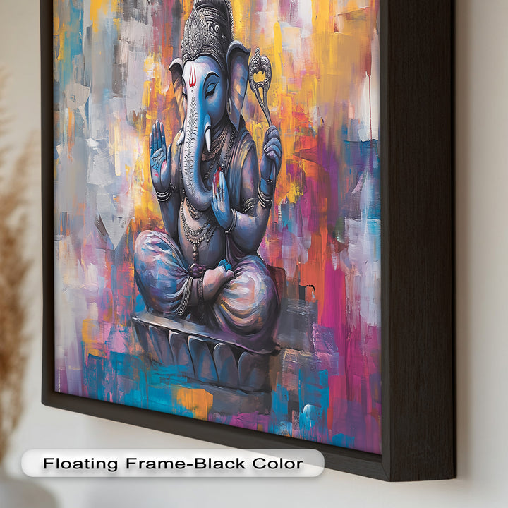 Farbenfrohe Ganesha-Wandkunst – Religiöses Ölgemälde