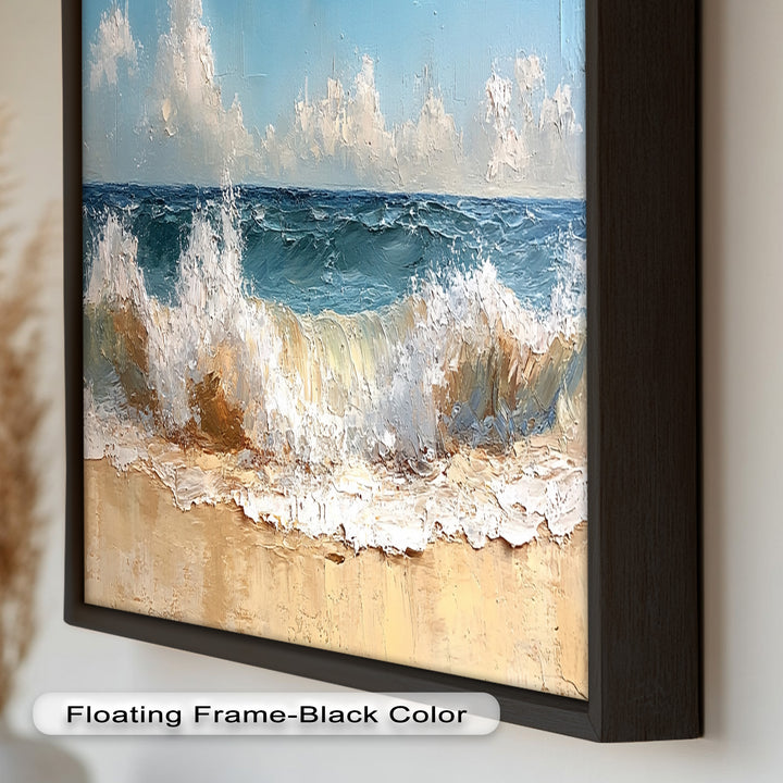 Coastal Beach Wall Art - Crashing Waves Seascape Oil Painting