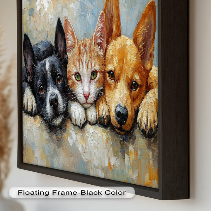 Cat and Dogs Resting Together - Animal Oil Painting