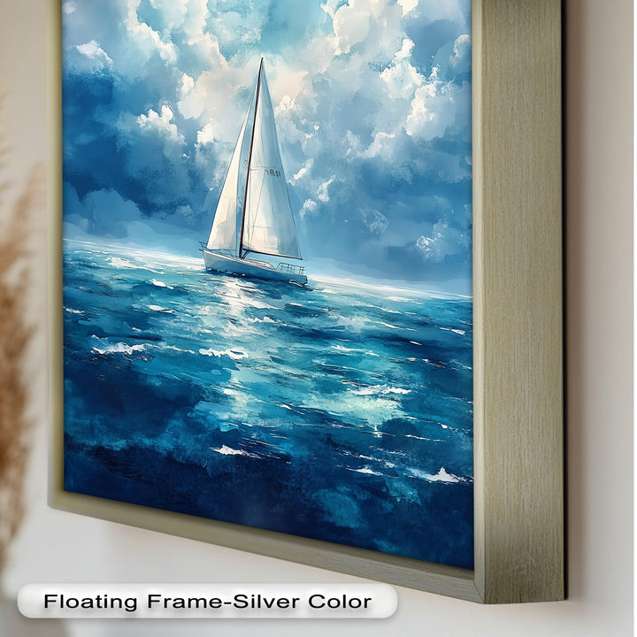 Blue Sky – White Sailboat Oil Painting
