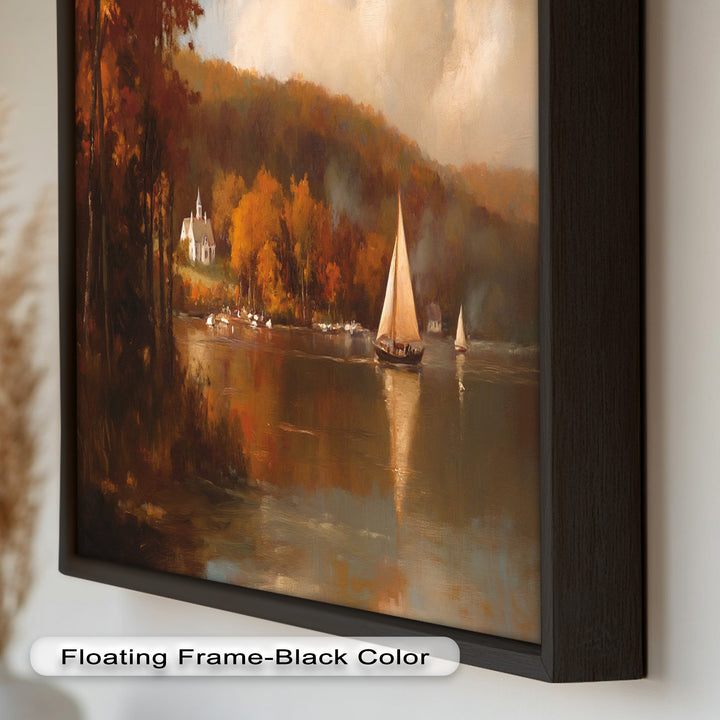 Herbstliche Segelreflexionen – Klassisches Ölgemälde des Hudson River