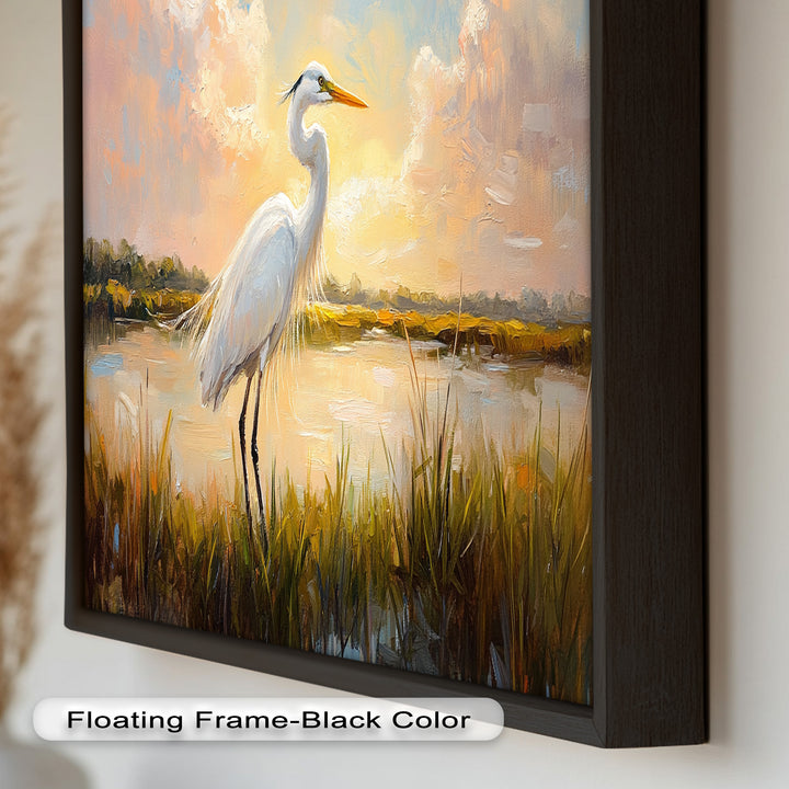 White Egret at Sunset – Animal Oil Painting