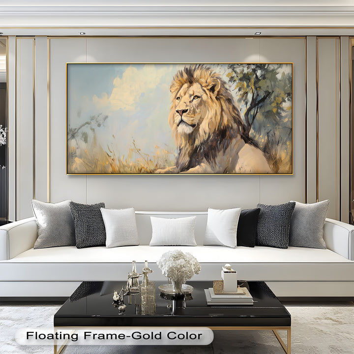 Lion Beneath African Sky - Animal Oil Painting