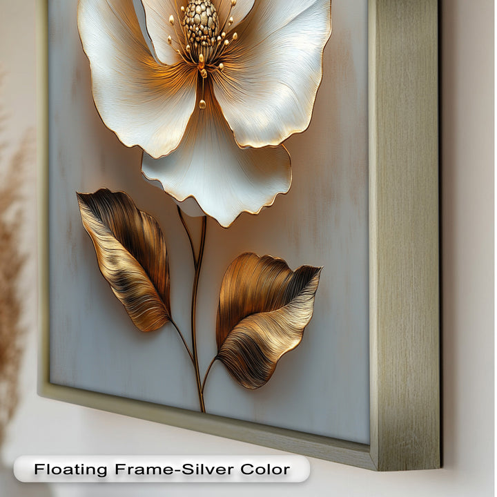 Golden Glow Bloom – White and Gold Flower Oil Painting