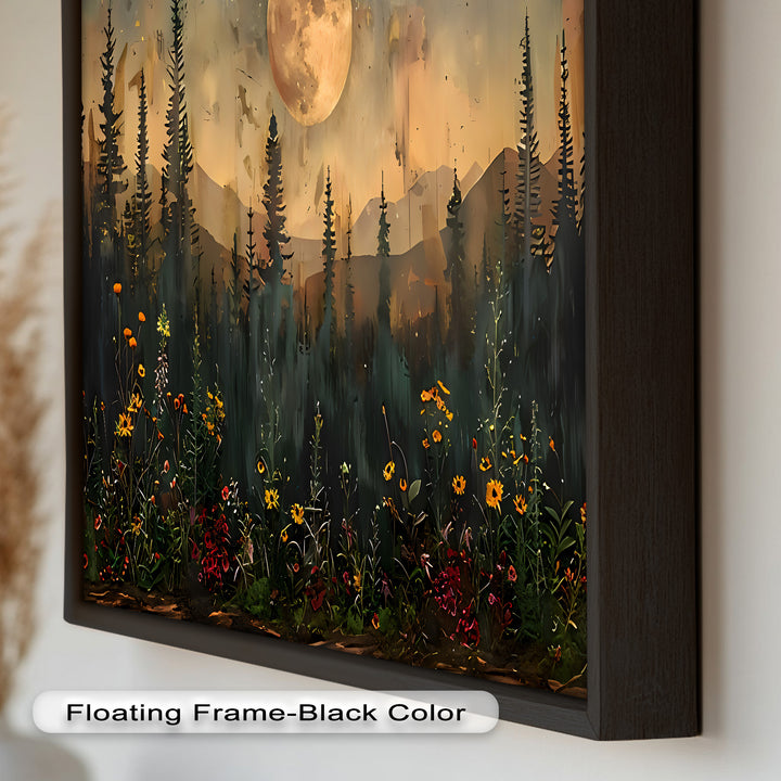 Moonlit Forest Flower Wall Art – Nature Landscape Oil Painting