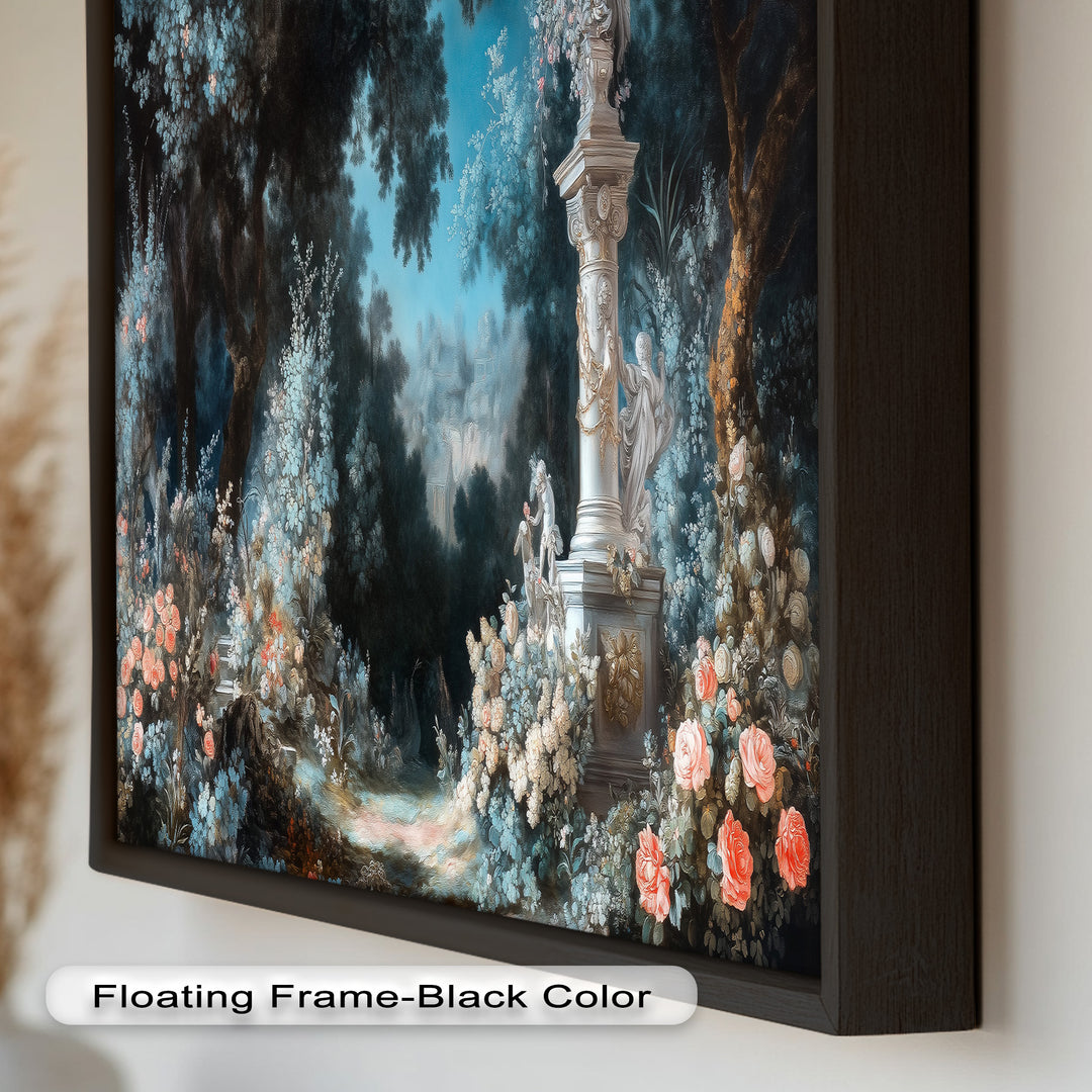 Moonlit Garden with Classical Column – Romantic Rococo Oil Painting
