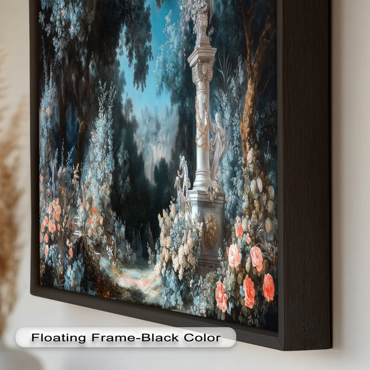 Moonlit Garden with Classical Column – Romantic Rococo Oil Painting