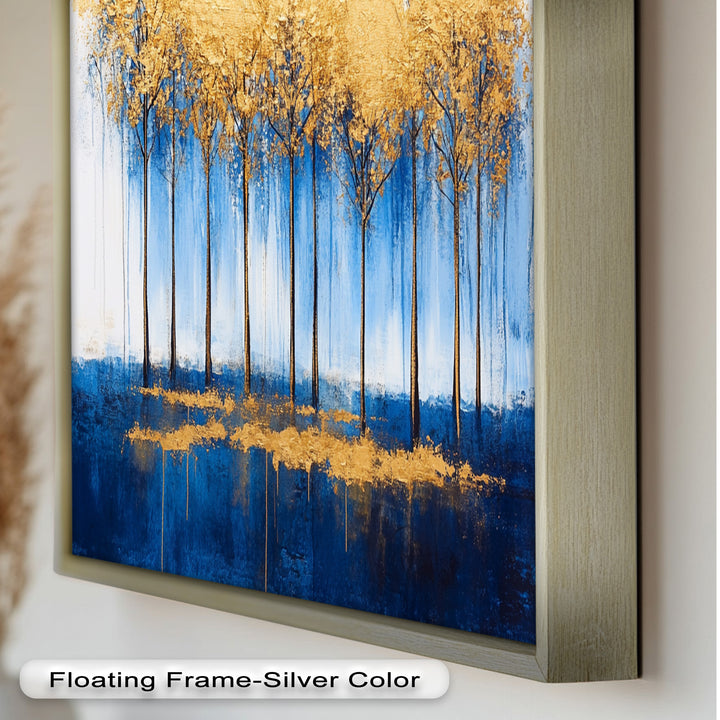 Goldene Bäume am blauen Horizont - Abstraktes Ölgemälde