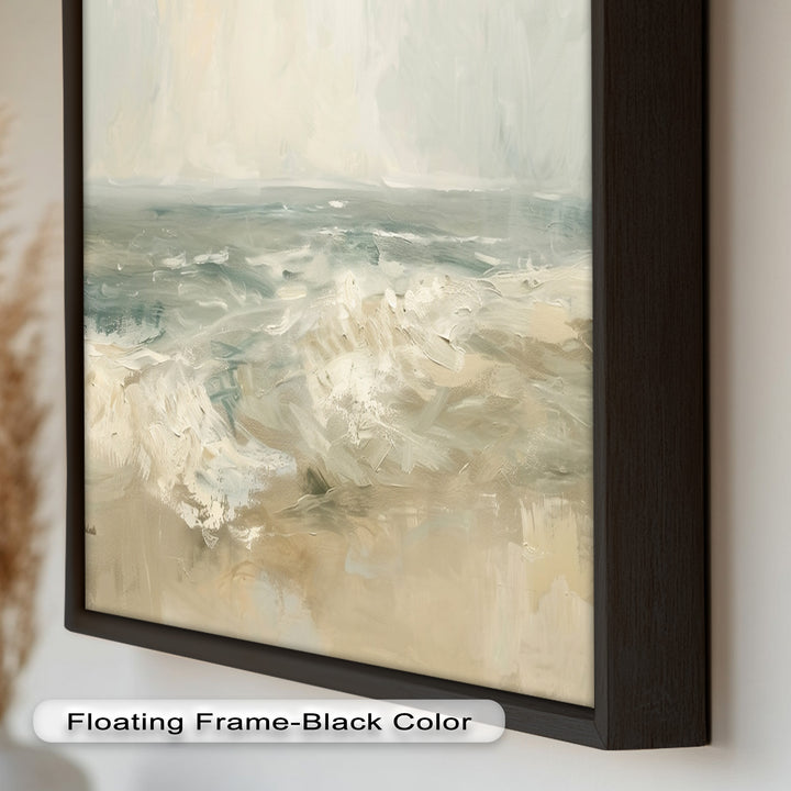 Modern Earthy Green Abstract Landscape – Coastal Serenity Oil Painting