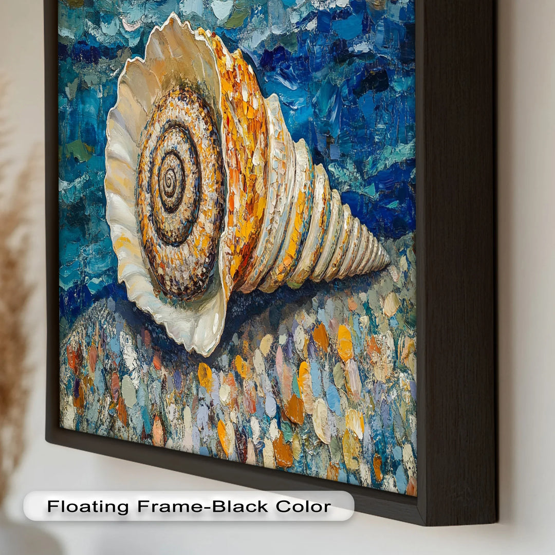 Whispers of the Sea – Spiral Shell on Coastal Shoreline Oil Painting - MyPhotoStation
