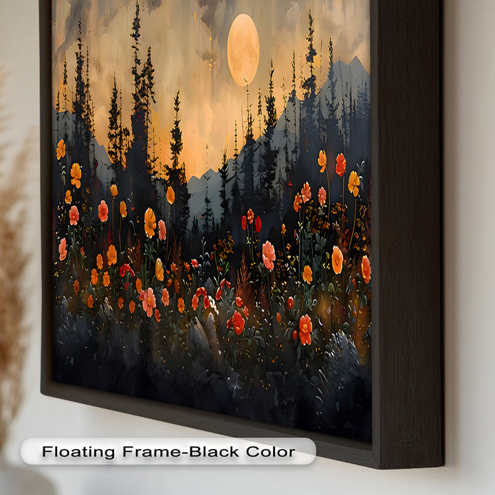 Moonlit Forest Landscape - Framed Floral Oil Painting