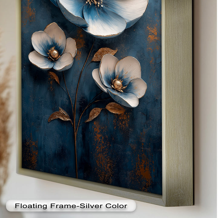 Blue and Gold Flower - Modern Oil Painting