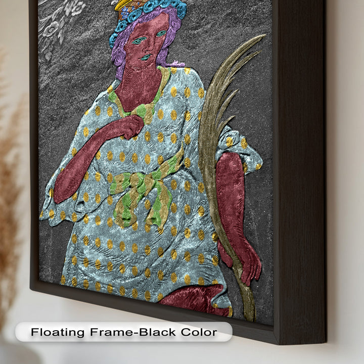 Geheiligte Blüte – Polychromes Engelrelief-Ölgemälde