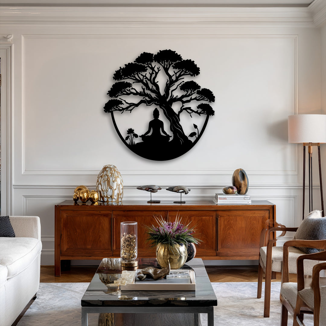 Meditation Tree Metal Wall Art – Zen Yoga Decor