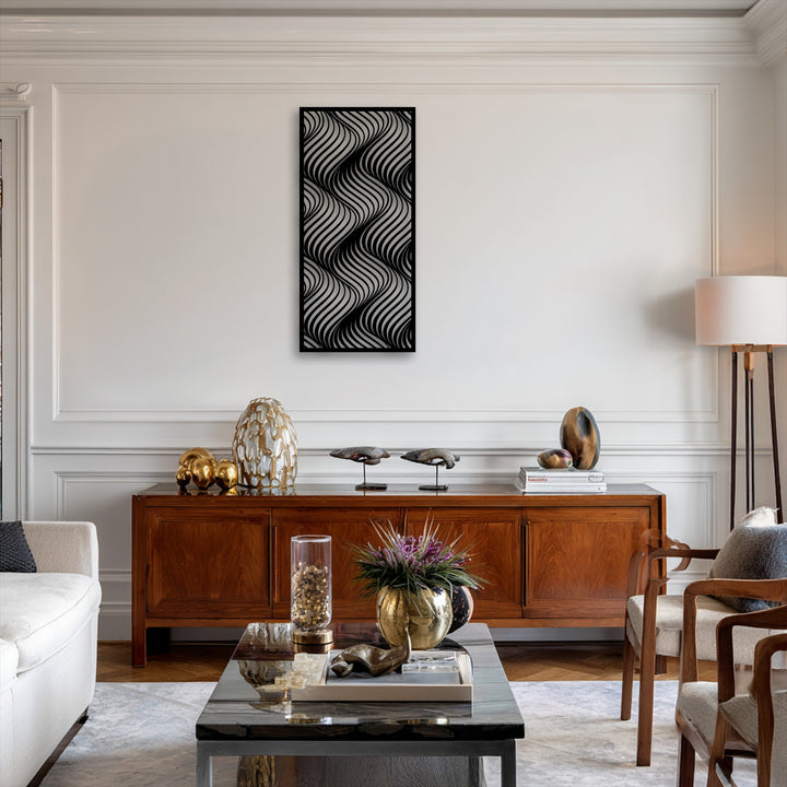 With realistic detail, this unique metal wall art reveals an intricate flowing wave pattern, creating a striking abstract modern line design.