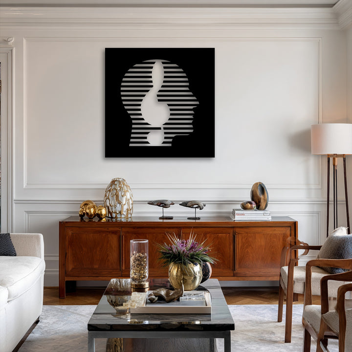 Exhibiting depth and layers, this modern abstract face metal wall art uses horizontal stripes to create a captivating decoration wall art.