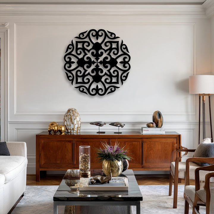 The ornate floral mandala metal wall art's sweeping curves create a vibrant sense of movement, making it a compelling piece of decoration wall art.