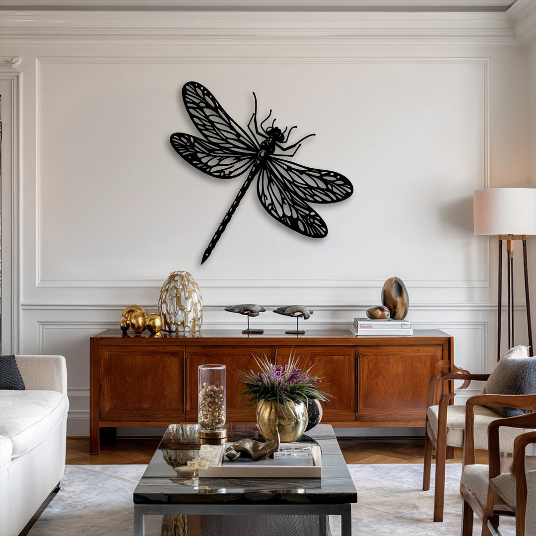 With impressive depth, the layered elegant dragonfly metal wall art serves as stunning decoration wall art, creating shadows on the pristine white wall.