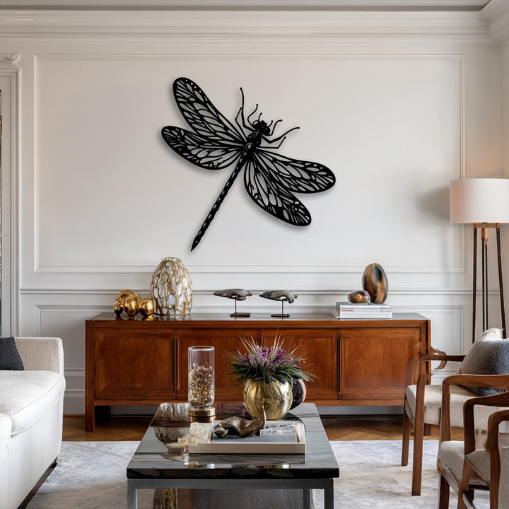 With impressive depth, the layered elegant dragonfly metal wall art serves as stunning decoration wall art, creating shadows on the pristine white wall.