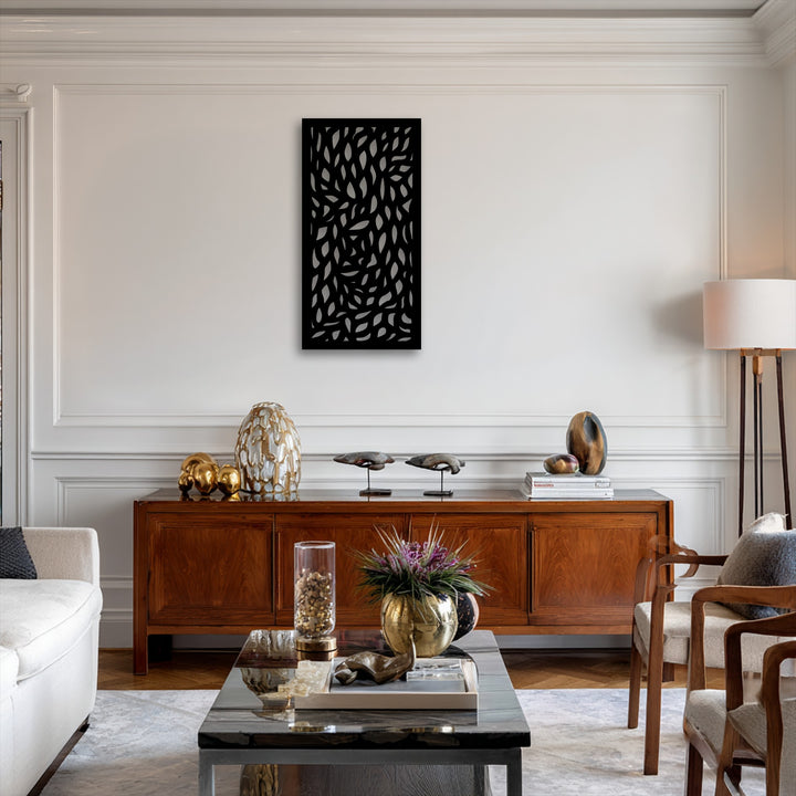 The exceptional material quality of this abstract leaf pattern metal artwork showcases fine craftsmanship.