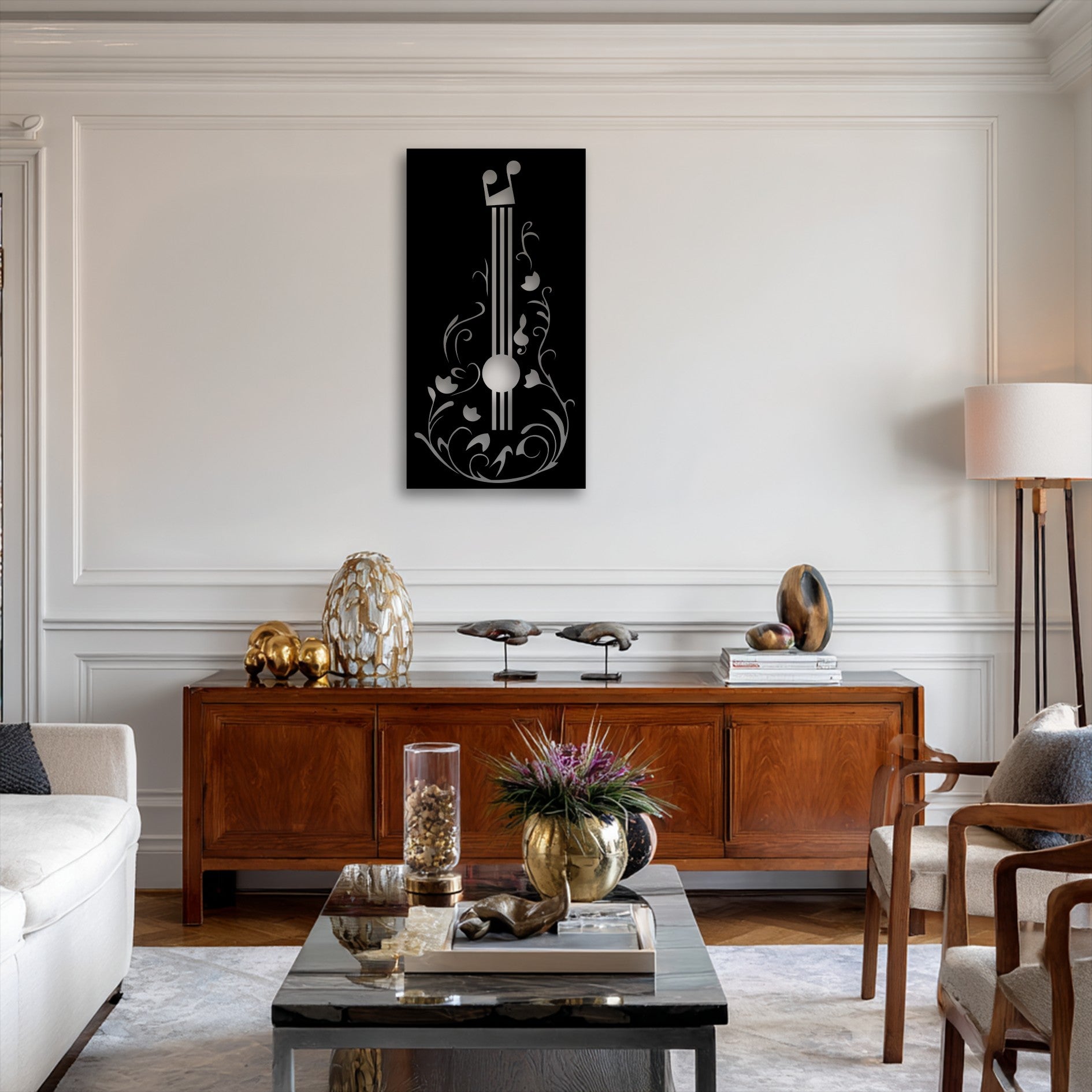 アート・デザイン・音楽 Livre renover mobilier industriel Floral Guitar Metal Wall Art – Music Inspired Decor – MyPhotoStation