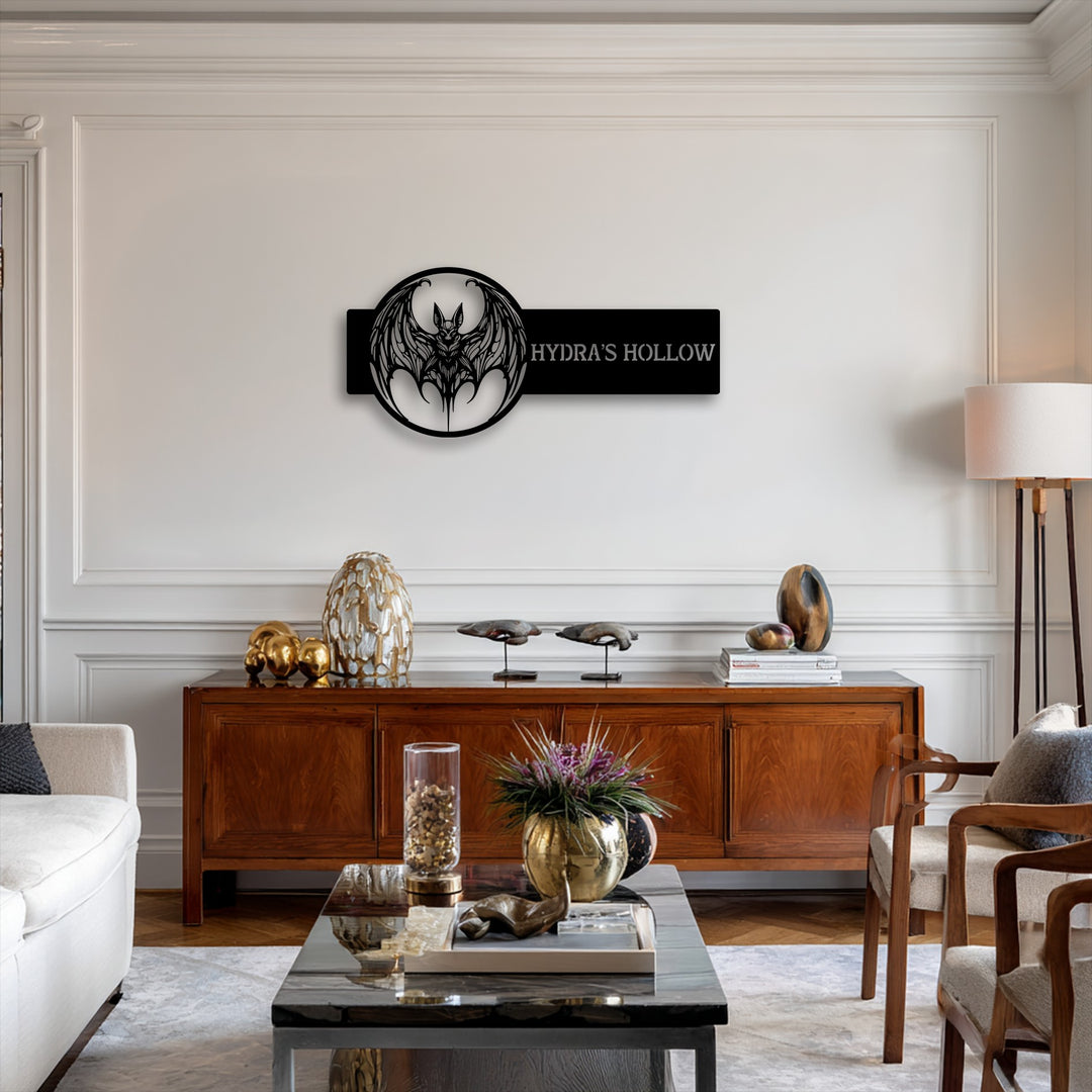 Personalized Bat Metal Wall Art – Custom Gothic Name Sign