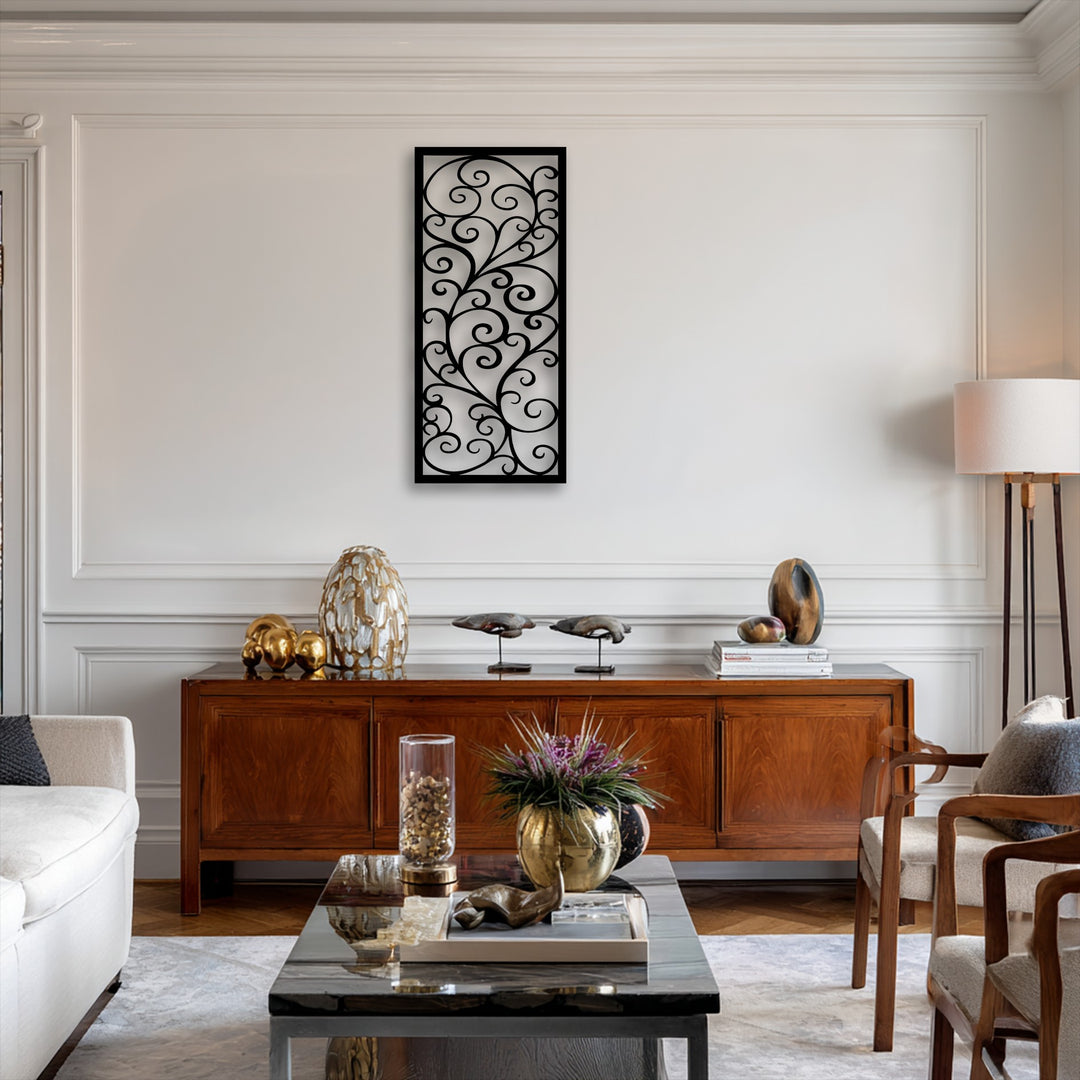 High material quality is evident in this elegant scroll pattern metal decoration wall art, offering a sophisticated and durable focal point.