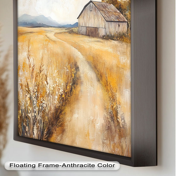 Country Wall Art - Golden Field Barn Landschaftsölgemälde