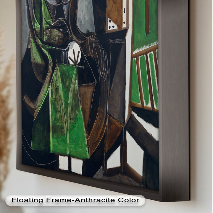 Figure by the Window – Abstract Green Interior Picasso Oil Painting