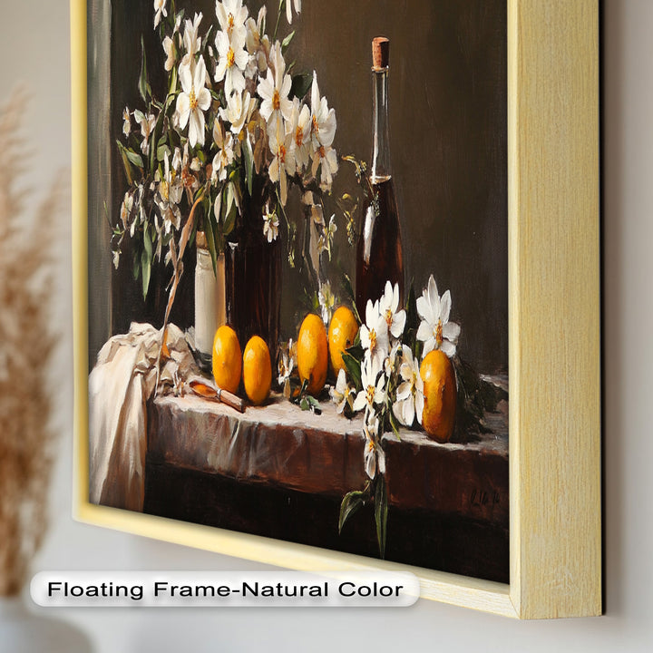Orange & White Floral Still Life – Elegant Framed Oil Painting