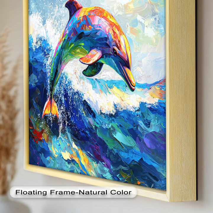 Dolphin Leaping Through Ocean Waves – Animal Oil Painting