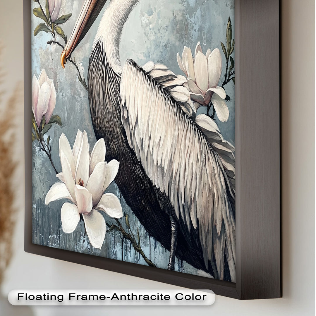 White Pelican Among Magnolia Blossoms - Animal Oil Painting