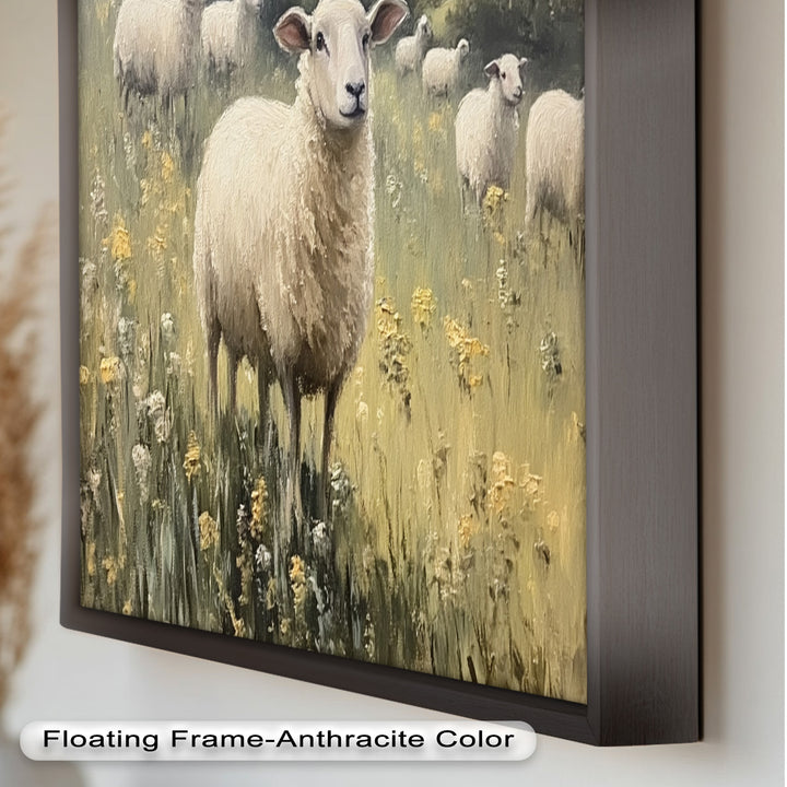 Sheep in Spring Meadow – Pastoral Oil Painting