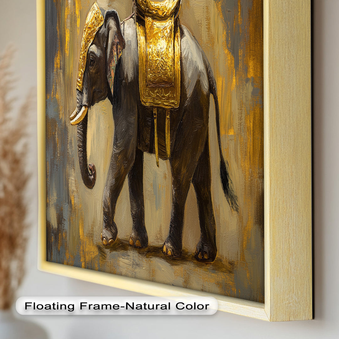 Elephant with Golden Saddle - Animal Oil Painting