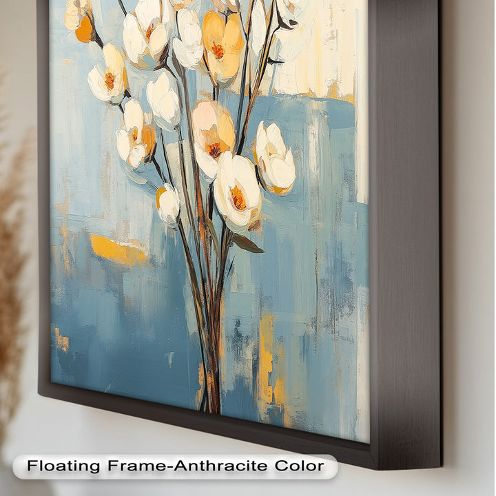 Golden Magnolia – White and Amber Blossoms Flower Oil Painting