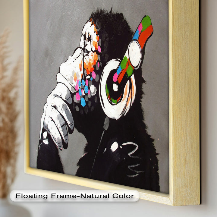 Contemplative Chimp with Headphones - Banksy Oil Painting