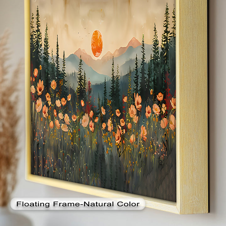 Sunset Floral Forest - Landscape Framed Oil Painting
