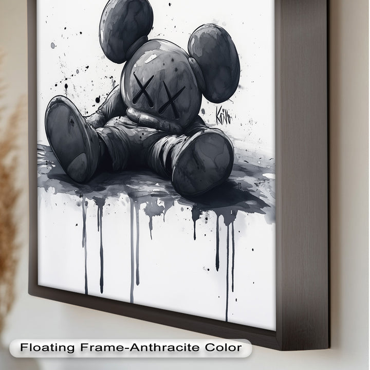 Gefallenes Schweigen – Monochromes KAWS-Ölgemälde