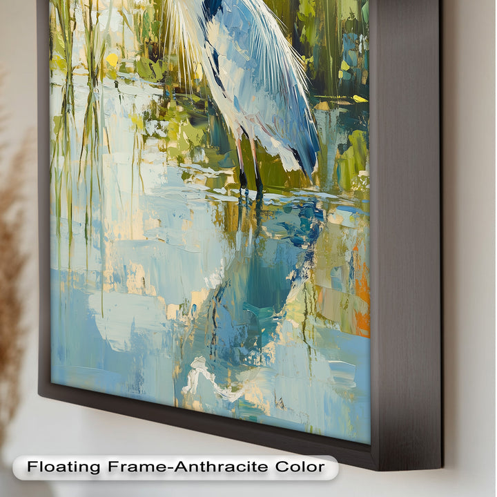 Reflections of Grace – Heron in Wetlands Oil Painting