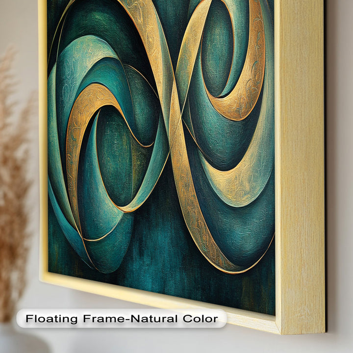 Infinity Loop Abstract – Teal & Gold Modern Oil Painting