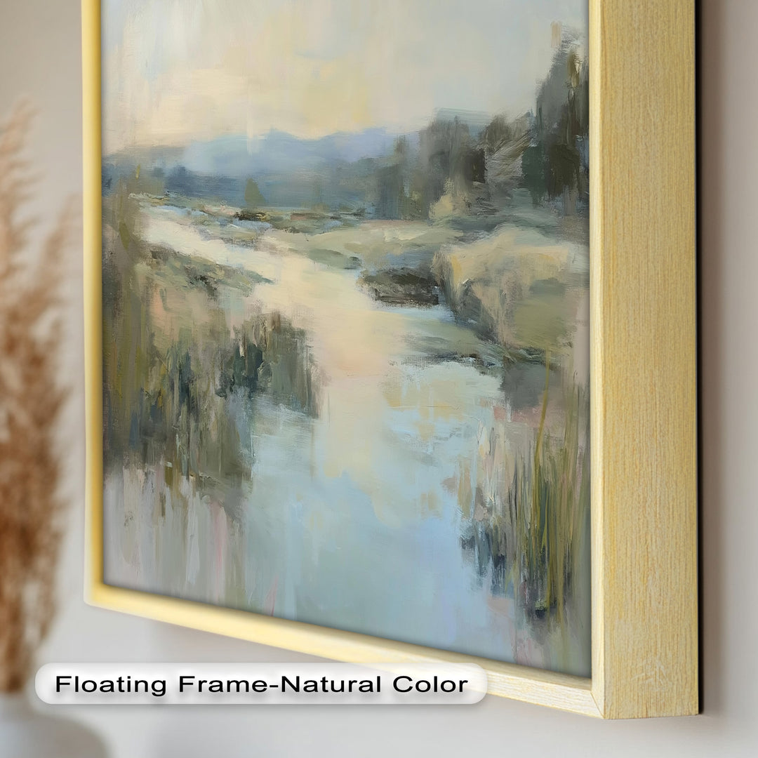 Pastel River Landscape - Framed Oil Painting