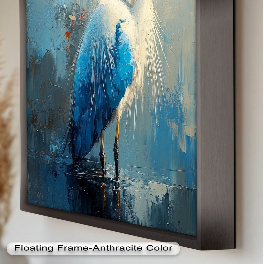 Blue Heron in Abstract – Framed Oil Painting