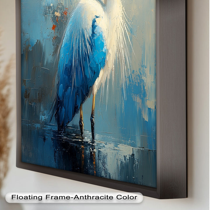 Blue Heron in Abstract – Framed Oil Painting