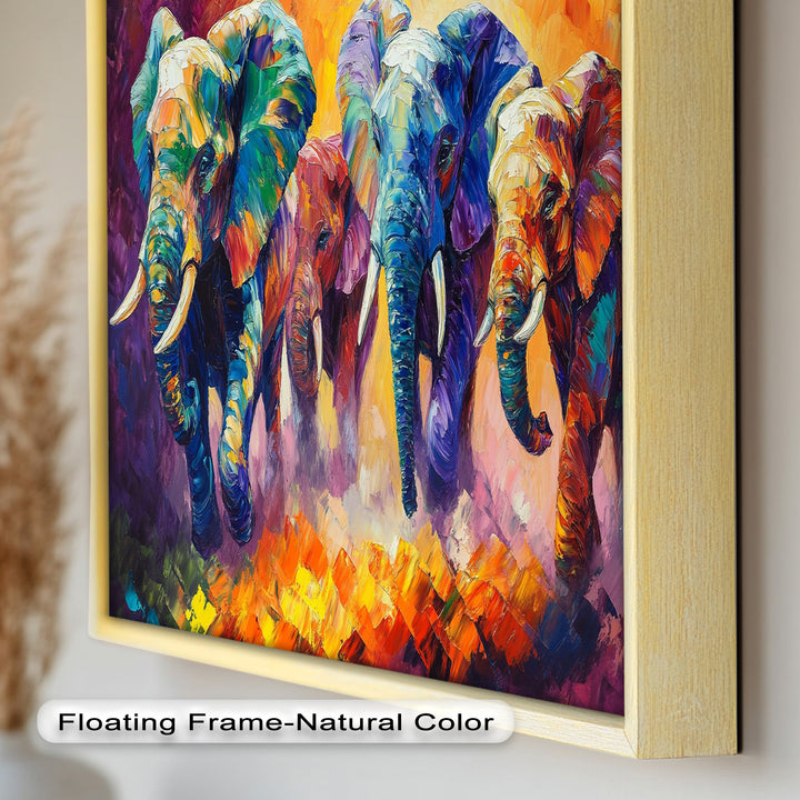 Elephant Herd at Dusk – Animal Oil Painting
