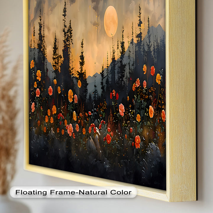 Moonlit Forest Landscape - Framed Floral Oil Painting