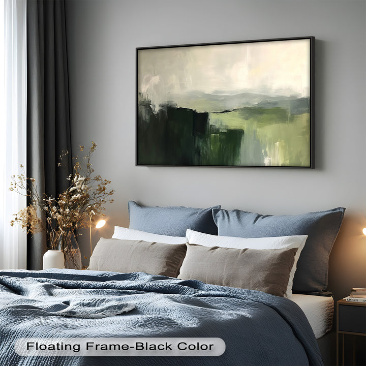Misty Valley Horizon – Green Abstract Oil Painting