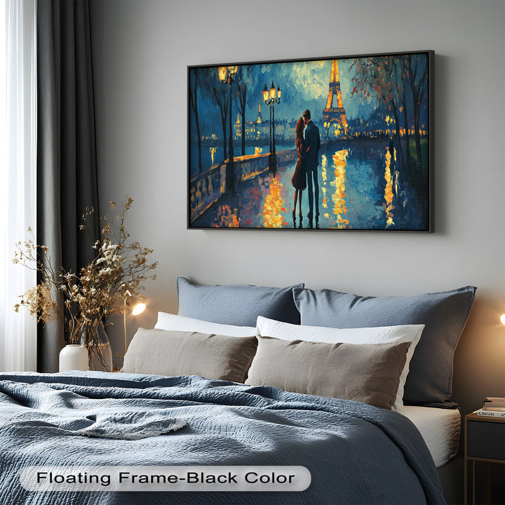 Eiffel Glow – Lovers Embrace by the Seine Love Oil Painting